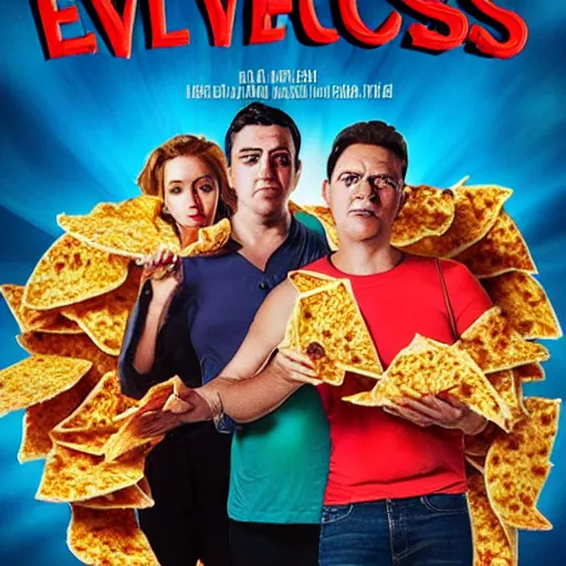 Prompt: movie poster for evil nachos chips