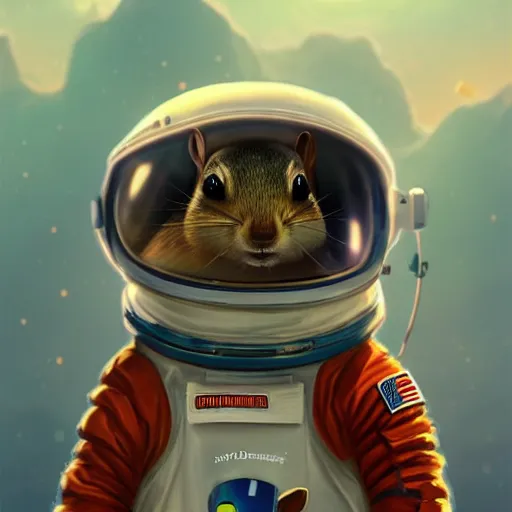 Image similar to an adorable chipmunk in an astronaut suit on the moon, warm lighting with cool shadows, digital painting, detailed, trending on artstation, in the style of dominik mayer thomas dubois, gaston bussiere