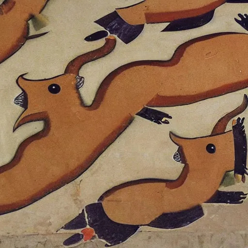 Image similar to Egyptian mural depicting otters baking bread