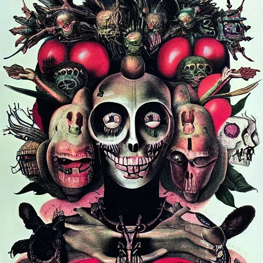 Image similar to post - punk new age album cover, magic, apocalypse, psychedelic, black white pink, magic, giger h. r., giuseppe arcimboldo