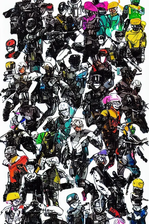 Image similar to ranger power colored mecha ninja mask helmet metal gear solid artic suit swat commando andy warhol style style mullins craig and keane glen and apterus sabbas and guay rebecca and demizu posuka