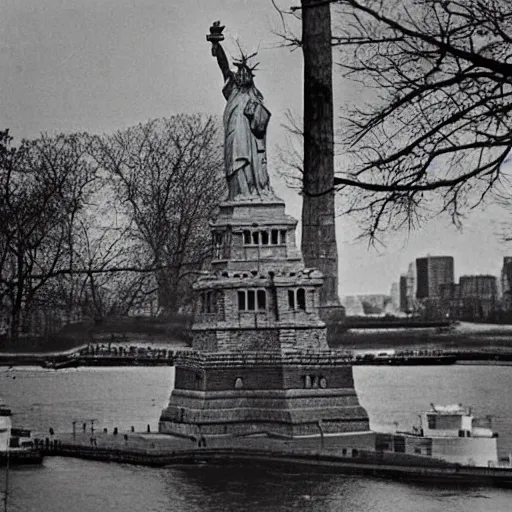 Image similar to a destroyed and deserted statue of liberty