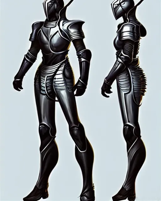 Image similar to concept art of a futurstic knight, wearing tight slim futurstic clothing. character sheet, whole body, whole figure, character design, reference model sheet, by wlop and artgerm | | cute - fine - fine details by stanley artgerm lau, wlop, rossdraws, and sakimichan, trending on artstation, brush strokes