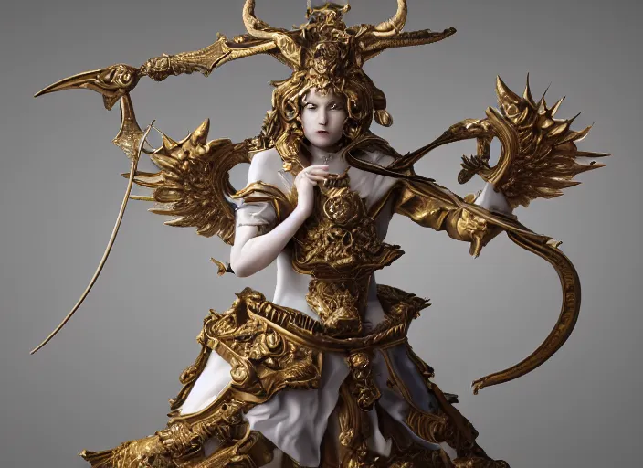 Image similar to high intricate porcelain baroque angelic priest fighting the hell demon, maria panfilova, andrea savchenko, mike kime, ludovic plouffe, qi sheng luo, oliver cook, trending on artstation