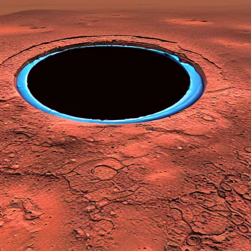 Prompt: dimensional portal on the ground on mars, photorealistic