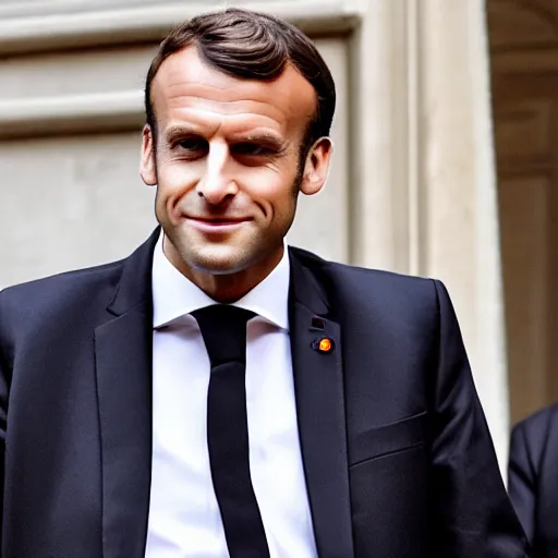 Image similar to emmanuel macron wearing a black leather jacket, biker, rock n roll