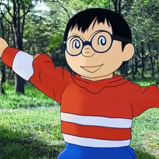 Prompt: photo of Nobita from Doraemon as real human being