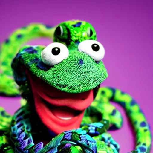 Image similar to purple green cowboy snake jim henson muppet