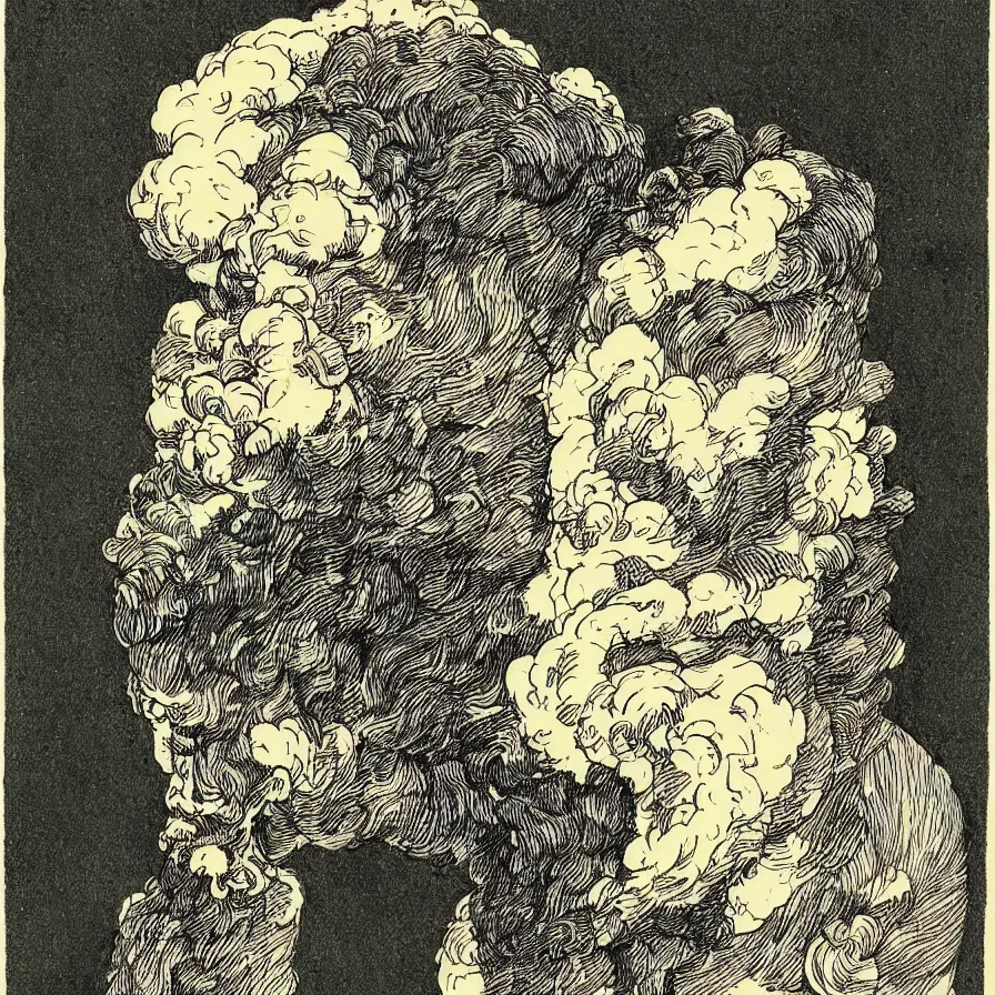 Image similar to An illustration of a character whose head has turned into smoke.