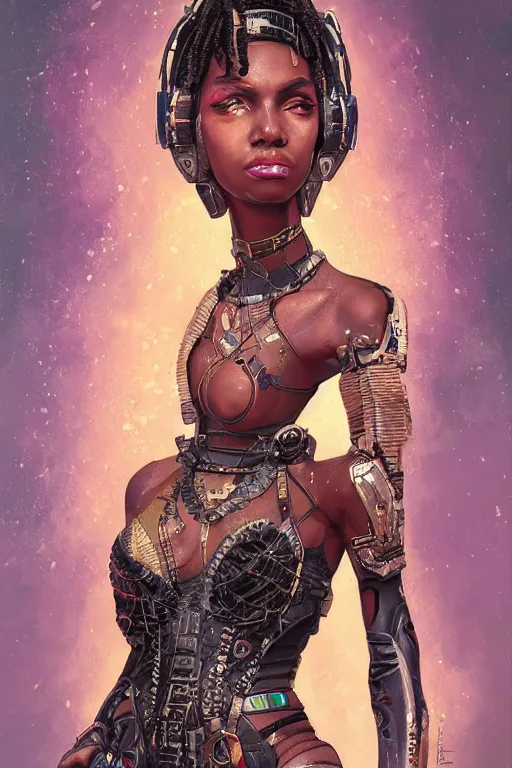 Image similar to portrait of a beautiful young Black woman, cyberpunk, Warhammer, highly detailed, artstation, illustration, art by Gustav Klimt