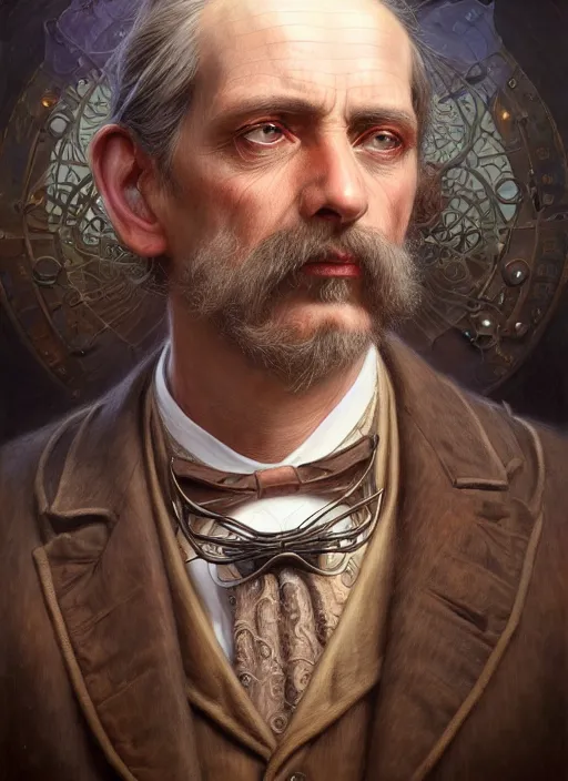 Image similar to closeup portrait shot of a victorian doctor in a scenic mystery environment, intricate, elegant, highly detailed, centered, digital painting, artstation, concept art, smooth, sharp focus, illustration, artgerm, tomasz alen kopera, peter mohrbacher, donato giancola, joseph christian leyendecker, wlop, boris vallejo