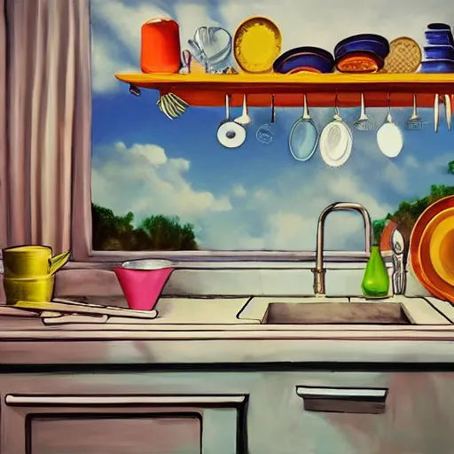 Prompt: the pile of dirty dishes in the sink, in style of surrealism, 4k ultra details, hyper realism,