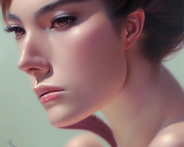 Image similar to a ultradetailed beautiful portrait panting of a stylish woman, oil painting, by hajime sorayama, greg rutkowski and makoto shinkai, trending on artstation