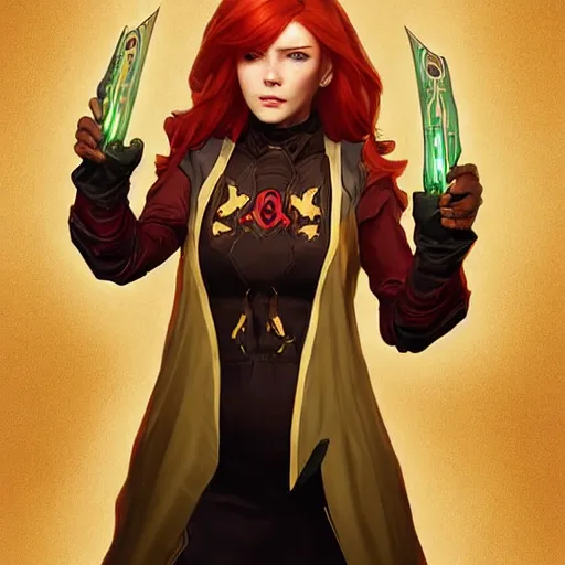 Image similar to barbara gordon in destiny warlock robes, beautiful face!!!!, 2 7 years old, long strawberry red blonde hair, cg animation, realistic, character select portrait, by artgerm, greg rutkowski, alphonse mucha, 3 d