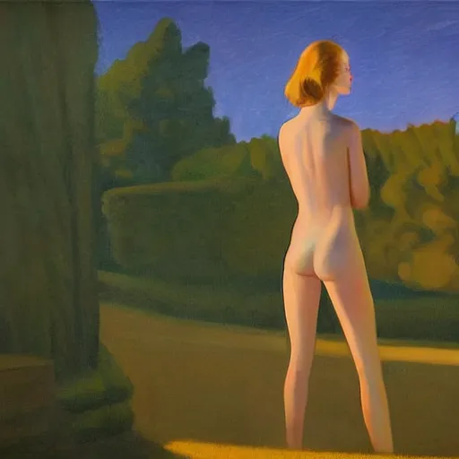 Image similar to Elle Fanning, head and shoulders masterpiece, in Alien, golden hour, in a garden, artstation, in the style of Art Deco and Edward Hopper and Bosch, extremely detailed