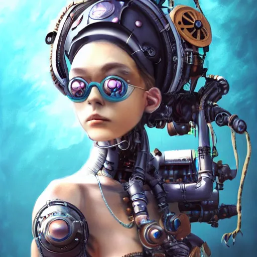 Image similar to portrait painting of a steampunk cyborg robot princess, ultra realistic, concept art, studio ghibli, intricate details, eerie highly detailed