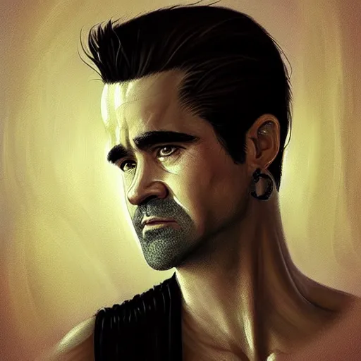 Image similar to “Portrait of Colin Farrell by Greg Rutkowski, young, attractive, highly detailed portrait, scifi, digital painting, artstation, concept art, smooth, sharp foccus ilustration, Artstation HQ”