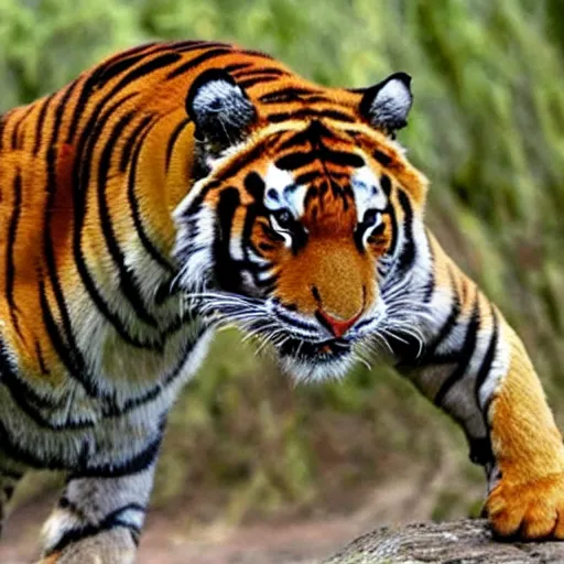 Prompt: A creature that is half tiger, half crab