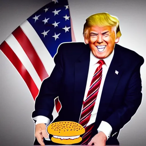 Prompt: hamburger designed by Donald Trump