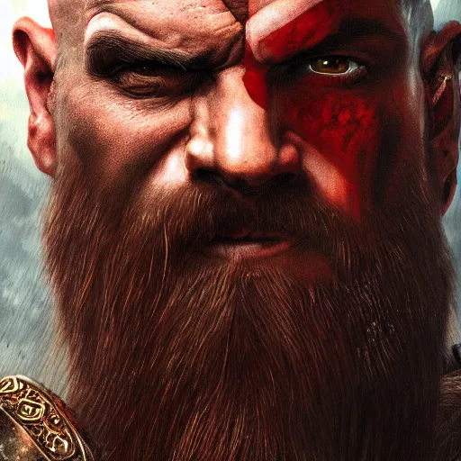 Image similar to Kratos, elden ring boss, matte painting, detailed, elden ring, oil on canvas
