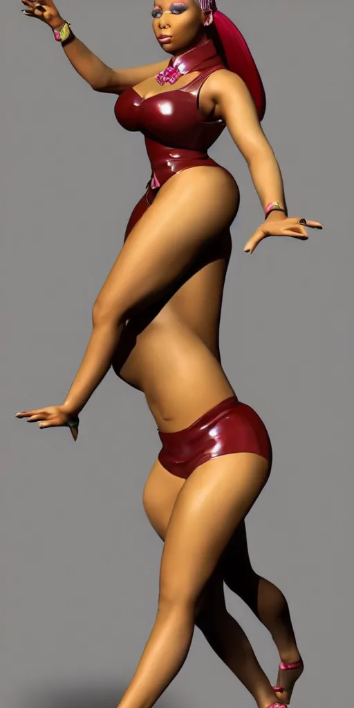 Image similar to a still nicki minaj realistic render full body, she is walikng away