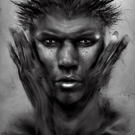 Image similar to a deep shadowy human form with deep purple eyes, a man completely dark, dark shadow, no color, with black magic powers, ultra realistic, 8 k, organic painting, matte painting, bold shapes, hard edges, street art, trending on artstation, by huang guangjian, gil elvgren, ruan jia, randy vargas, greg rutkowski