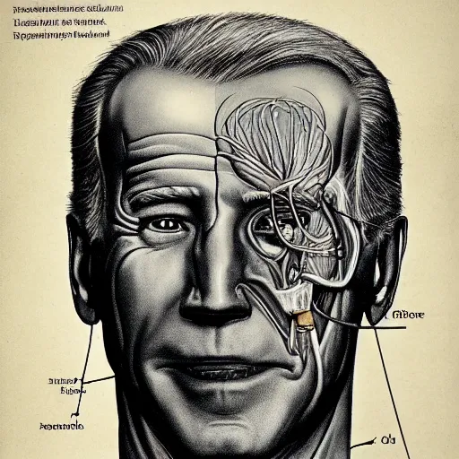 Image similar to anatomical diagram of a dissection of Joe Biden, by Barlowe