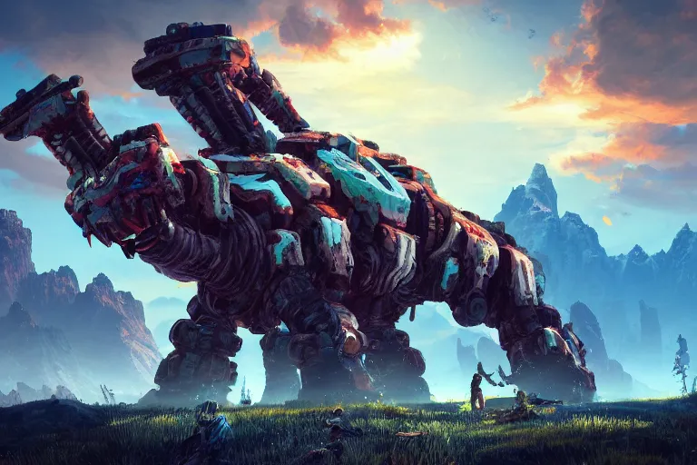 Image similar to tremortusk machine mecanical creature robot of horizon forbidden west horizon zero dawn bioluminiscence global illumination ray tracing hdr fanart arstation by ian pesty and alena aenami artworks in 4 k