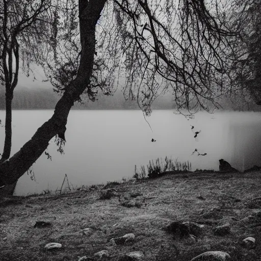 Prompt: lake by Andrei Tarkovsky, mist, fairytale, lomography, photo, monochrome, 35mm