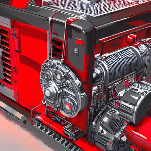 Image similar to highly detailed Red 2mw diesel generator, concept art, character art, studio lightning, bright colors, intricate, masterpiece, photorealistic, hyperrealistic, sharp focus, high contrast, Artstation HQ, DeviantArt trending, 4k UHD, Unreal Engine 5