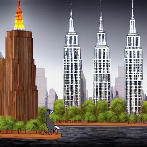 Prompt: digital concept art beavers as construction builders that building empire state building from sticks