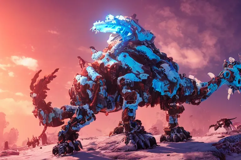 Image similar to frostclaw machine mecanical creature robot of horizon forbidden west horizon zero dawn bioluminiscence global illumination ray tracing hdr fanart arstation by ian pesty and alena aenami artworks in 4 k