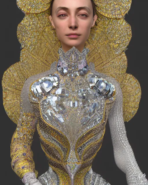 Image similar to a highly detailed metahuman 8 k close up render of sargis kudeyan renaissance in iris van herpen dress schiaparelli in diamonds crystals swarovski and jewelry iridescent in style of alphonse mucha gustav klimt trending on artstation made in unreal engine 4