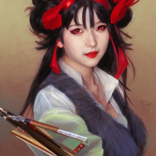 Image similar to Reimu Hakurei portrait art by Donato Giancola and Bayard Wu, digital art, trending on artstation, 4k