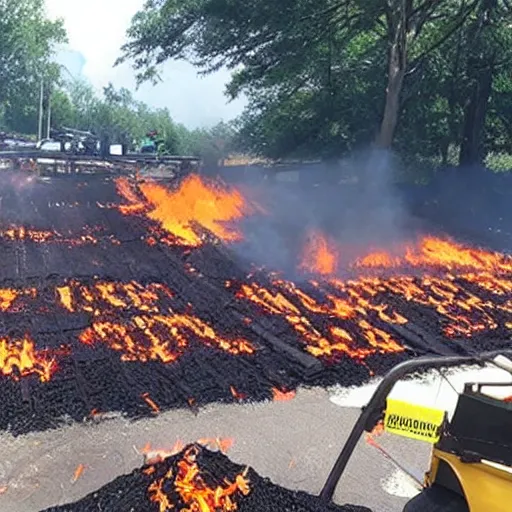 Image similar to Pallets stacked with bags of mulch at Lowe's, on fire