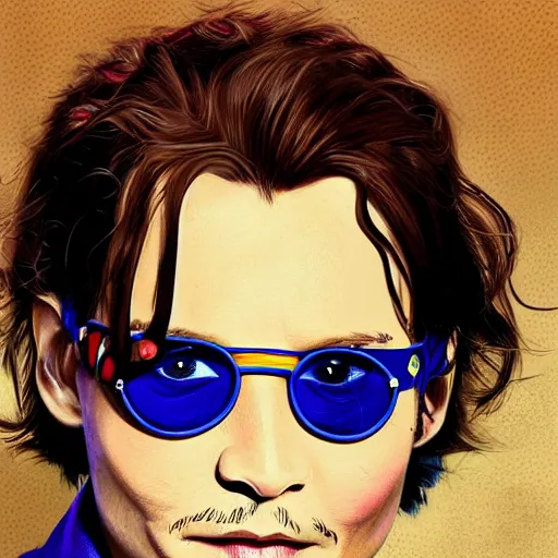 Image similar to portrait of young johnny depp as willy wonka, highly detailed, centered, solid color background, digital painting