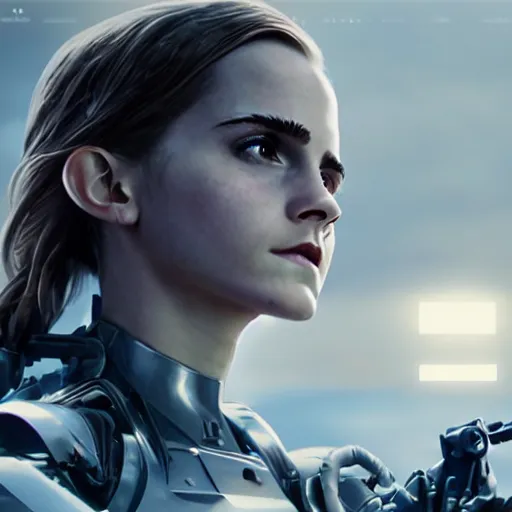 Prompt: highly detailed vfx of emma watson as robocop, stephen bliss, unreal engine, chrome reflect, tom bagshaw, alphonse mucha, global illumination, detailed and intricate environment