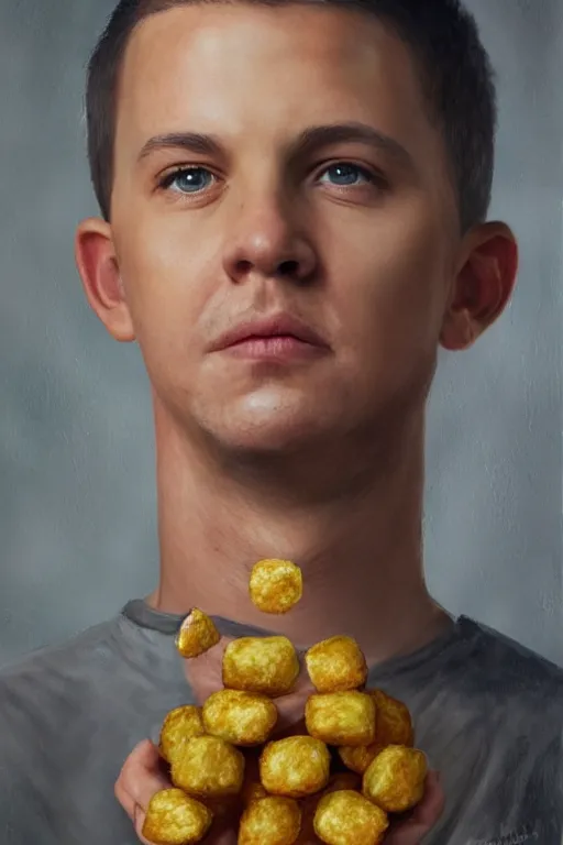 Image similar to channing tatums face as a tater tot, oil on canvas, intricate, portrait, 8 k highly professionally detailed, hdr, cgsociety