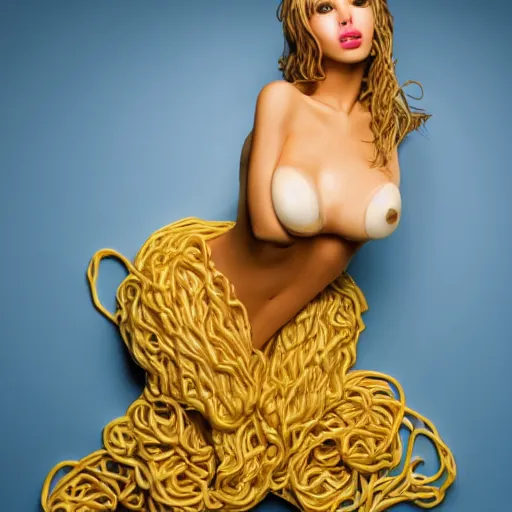 Image similar to playboy model made of noodles