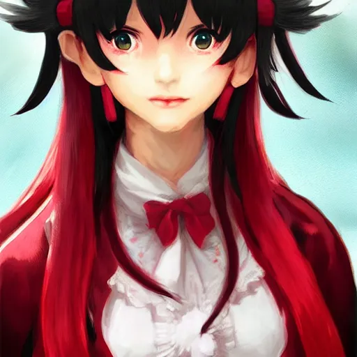 Image similar to portrait of reimu hakurei from touhou, matte painting by ross tran, artstation