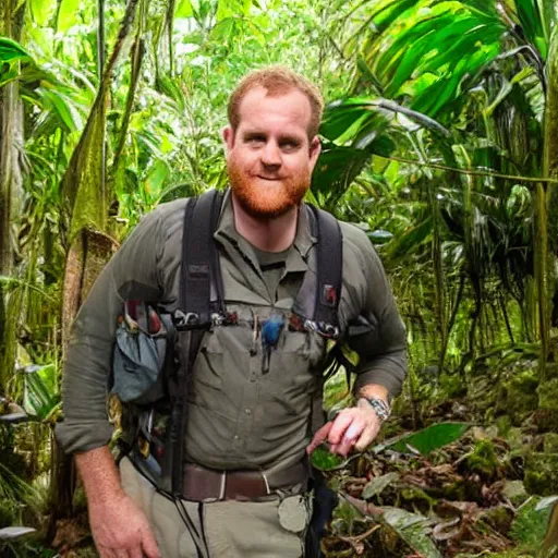 Image similar to josh gates exploring the amazon jungle, realistic, detailed