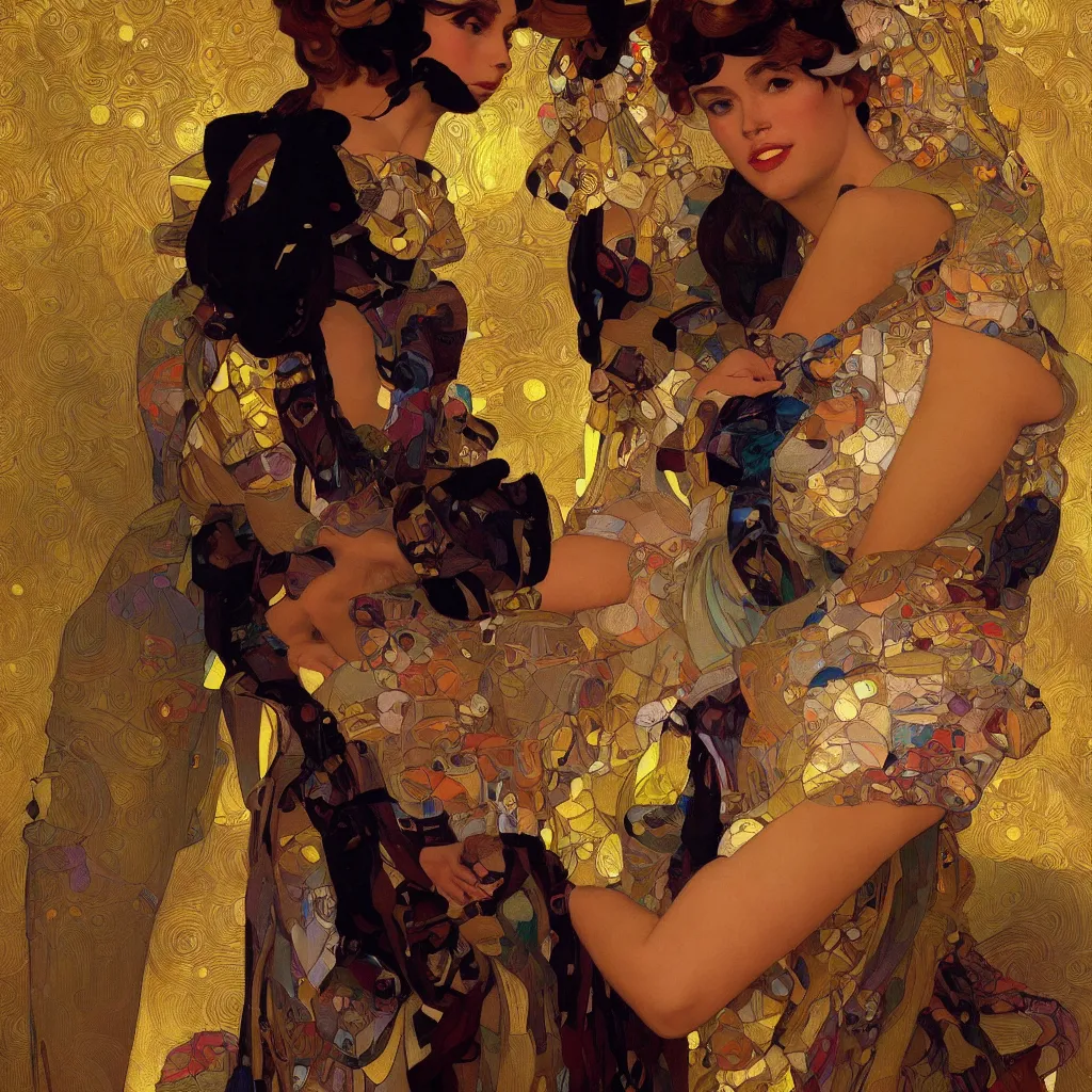 Image similar to modern woman | hyperrealistic | action pose | digital painting | trending on artstation | pinup portrait | clean | illustration | dressed | Unreal Engine 5 | 8k resolution | by Greg Rutkowski Alphonse Mucha Gustav Klimt and Mel Ramos