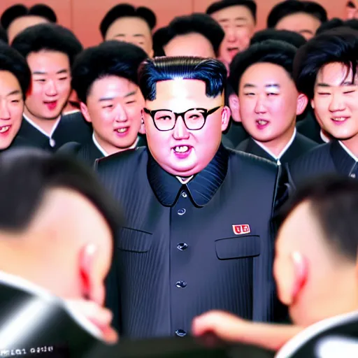 Image similar to kim jong un in bts band, 4 k, high resolution, still, landscape, hd, dslr, hyper realistic