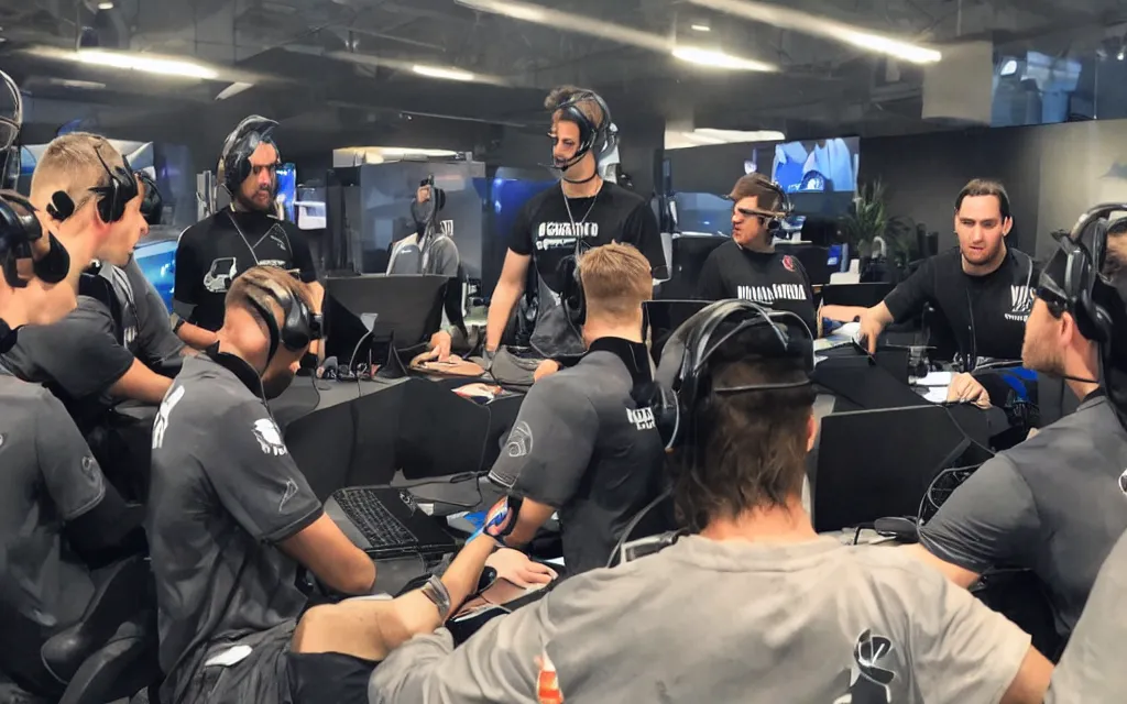 Prompt: andy carrol coaching a halo team at an e - sports event