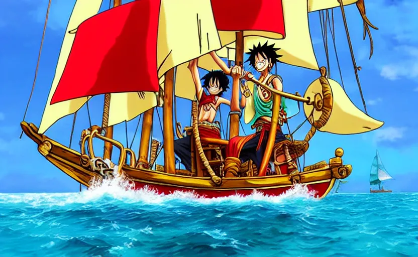 Image similar to luffy sailing the going merry, one piece, pirate ship