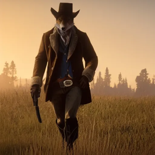 Image similar to Film still of anthropomorphic fox, from Red Dead Redemption 2 (2018 video game)