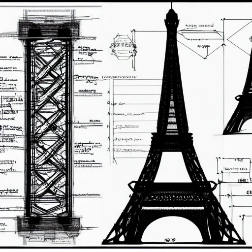 Image similar to rejected design sketches for the eiffel tower blueprint technical drawing