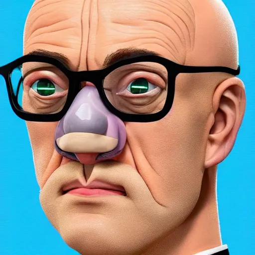 Image similar to A middle-aged Dr. Venture in real life with a hooked nose, a long gaunt face and skinny body and neck, very thin and bald, realistic, very realistic, hyperrealistic, highly detailed, very detailed, extremely detailed, detailed, digital art, oil painting, trending on artstation, headshot and bodyshot, detailed face, very detailed face, extremely detailed face, HD Quality, 8k resolution, very very detailed face, real life