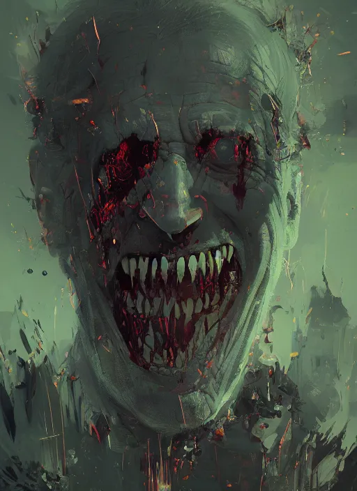 Prompt: crazy mad Joe Biden grinning sadistic smile all powerful emperor of the world, high contrast, cosmic horror, lovecraftian, abstract, masterpiece, trending on ArtStation, by Greg Rutkovski and by Craig Mullins and by David Cronenberg and by Ismail Inceoglu, dark