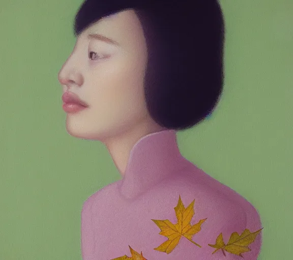 Image similar to detailed pastel colors portrait of a woman with a dress made of autumn leaves, by hsiao - ron cheng, fine detail, 8 k